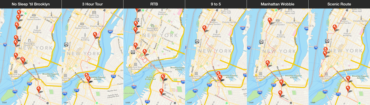 GPS tracks for my trips back and forth between Brooklyn and Manhattan. I had a little trouble navigating.